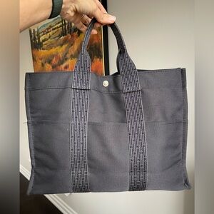 Vintage Gray Canvas Tote with Blue & Grey Strap “H” Monogram - 1988 Olympics